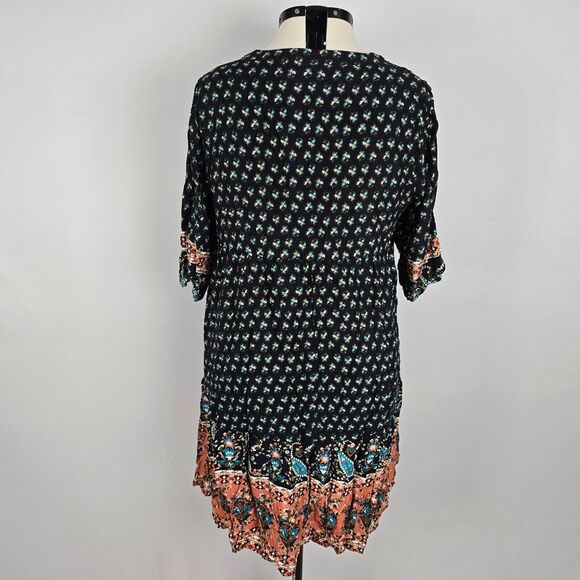 Bloomchic Midi Dress Bandana Tassels Keyhole Neck Indigo Floral Plus Size 1X NWT - Picture 5 of 11